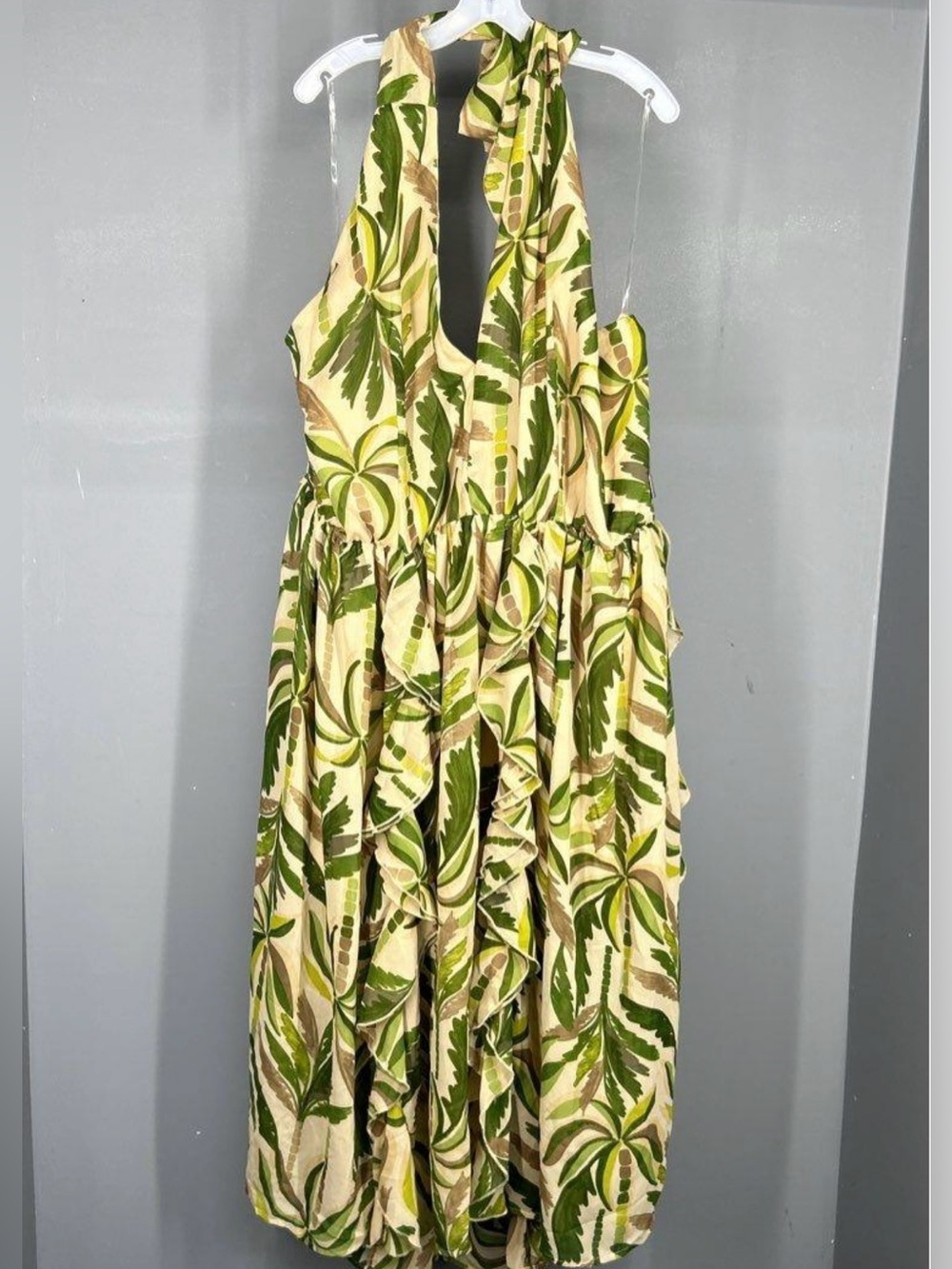Ashley Stewart Tropical One-Piece Halter Dress in Green and Cream